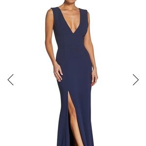 Dress the Population Sandra Plunging V-Neck Sleeveless Crepe Gown in Midnight